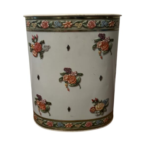 Weibro Floral Roses Vintage Mid Century Modern Metal Trash Can 13" - Picture 1 of 13